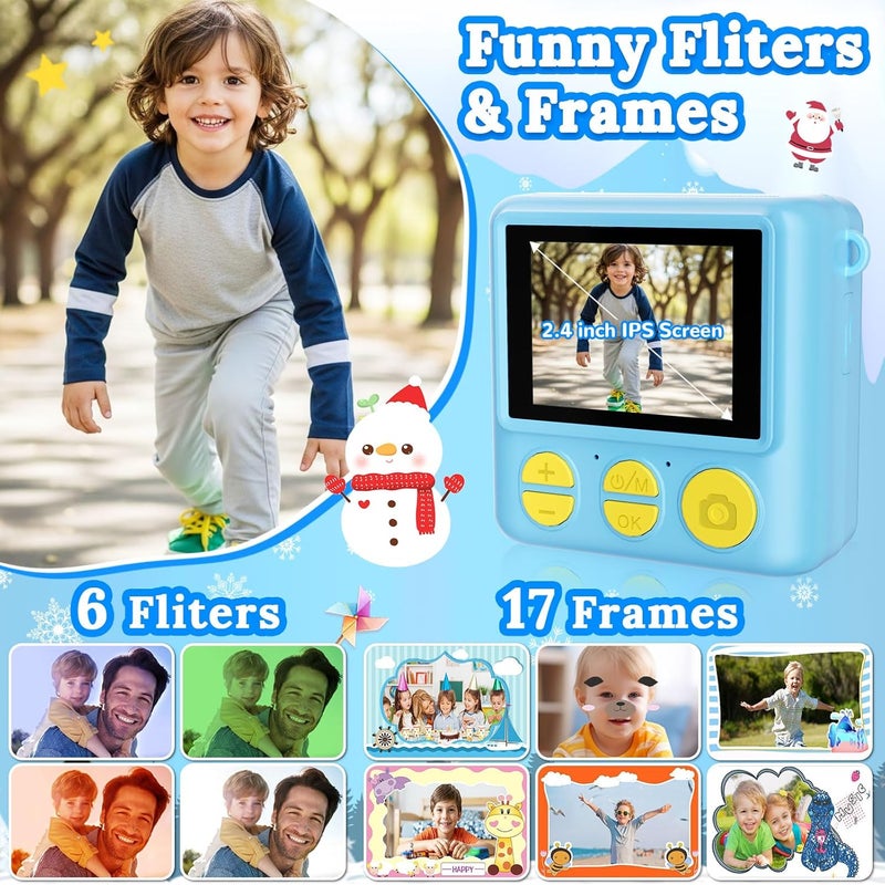 JPVERLY Instant Print Camera for Kids, 1080P Digital Kids Camera, Christmas Birthday Gift for 3-12 Years Old Girls & Boys, Portable Toy with 32GB SD Card & 3 Rolls Printing Paper (Blue Pro) - Image 4